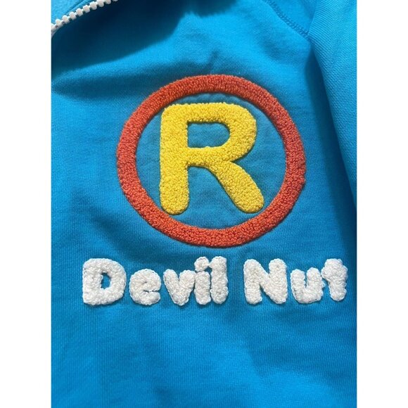 Vintage DEVIL NUT Blue Fun Graphic Hoodie Sweatshirt Woman Size M - Picture 3 of 9